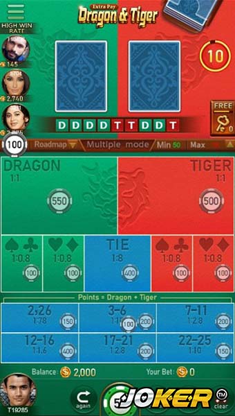 ลักษณะขอเกมไพ่ออนไลน์ Extra Pay Dragon & Tiger  